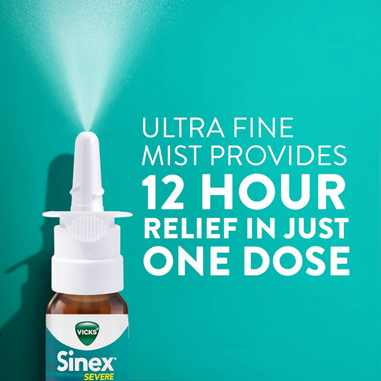 Vicks Sinex Severe Nasal Spray, Original Ultra Fine Mist, Decongestant Medicine, Relief From Stuffy Nose Due To Cold Or Allergy, & Nasal Congestion, Sinus Pressure Relief, 265 Sprays X 2