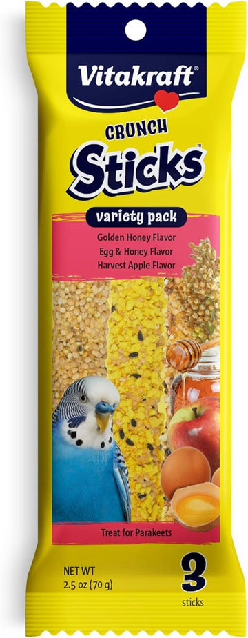 Vitakraft Crunch Sticks Parakeet Treat - Honey, Egg, And Apple- Pet Bird Treat Toy - Variety Pack, 2.5 Oz