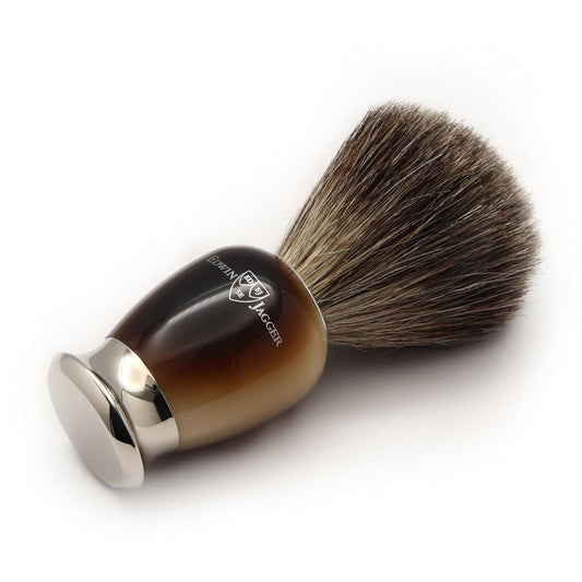 Edwin Jagger Simulated Horn Pure Badger Hair Shaving Brush With Nickel Plated Collar And End Cap