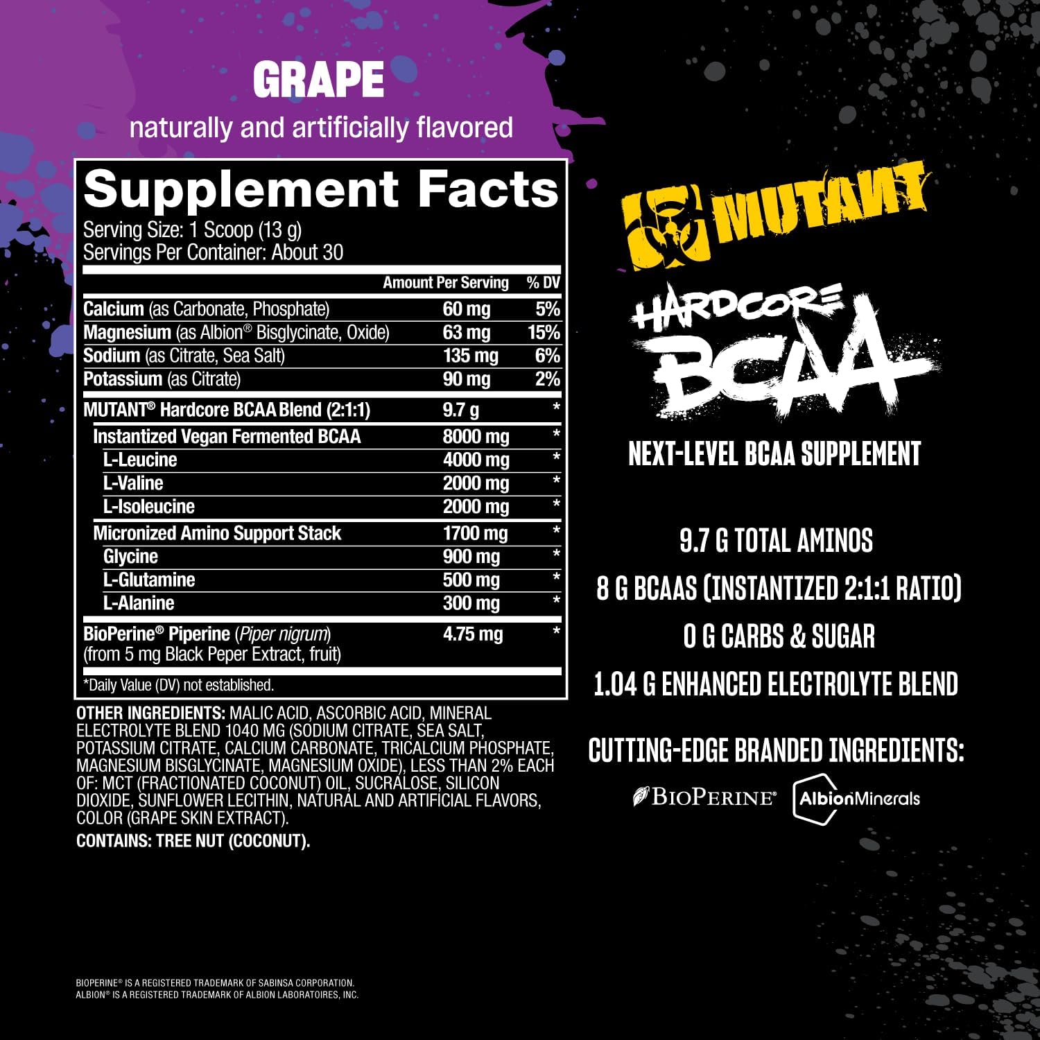 Mutant Hardcore Bcaa - Pre, Intra Or Post Workout – Bcaa Next Level Branched-Chain Amino Acids Supplement – Hydration + Recovery - 30 Serving - Lemonade : Health & Household
