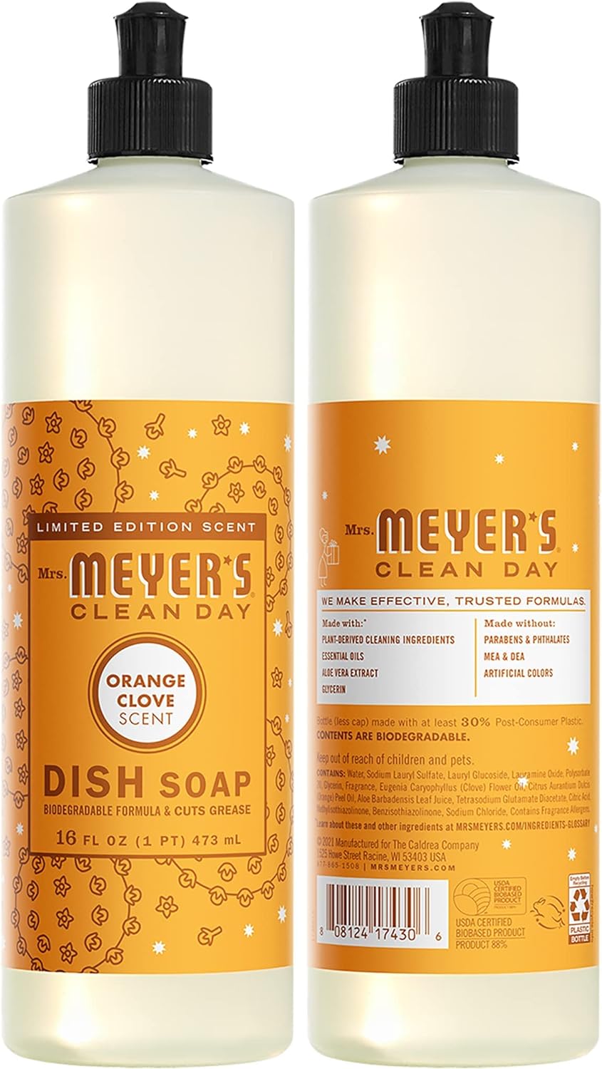 MRS. MEYER'S CLEAN DAY Liquid Dish Soap, Orange Clove, 16 Fluid Ounce (Pack of 2) : Health & Household