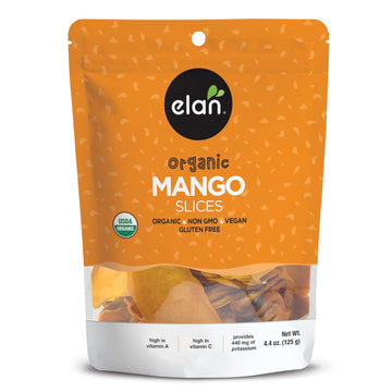 Elan Organic Dried Mango Slices, 4.4 oz, Sulphite-free, No Sugar Added, Non-GMO, Vegan, Gluten-Free, Kosher, Healthy Dried Fruit Snacks