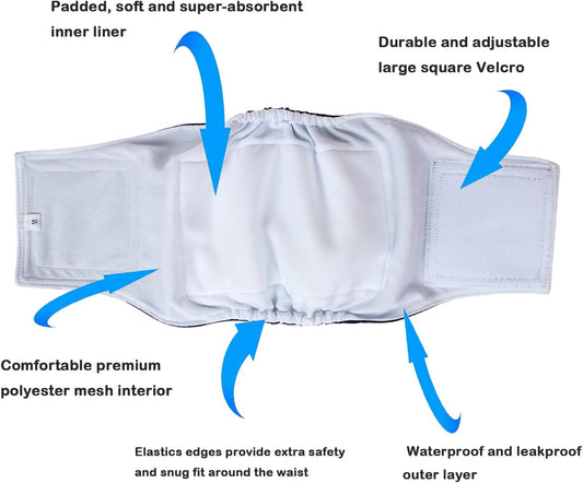 Teamoy 4Pcs Reusable Wrap Diapers For Male Dogs, Washable Puppy Belly Band (M, Black+ Gray+ Green+ Purple)