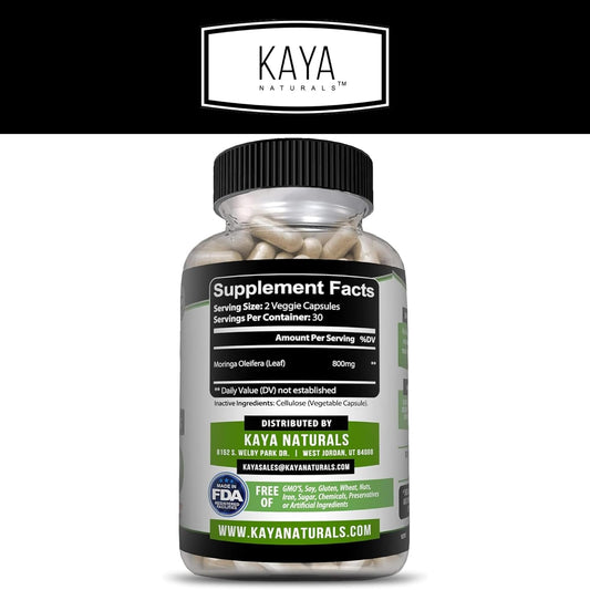 Kaya Naturals Moringa Leaf Extract - Complete Greens Superfood Supplement - Pure Miracle Tree Moringa - Boost Energy Naturally - Nutrient Dense Vitamins For Adult - 60 Veggie Count