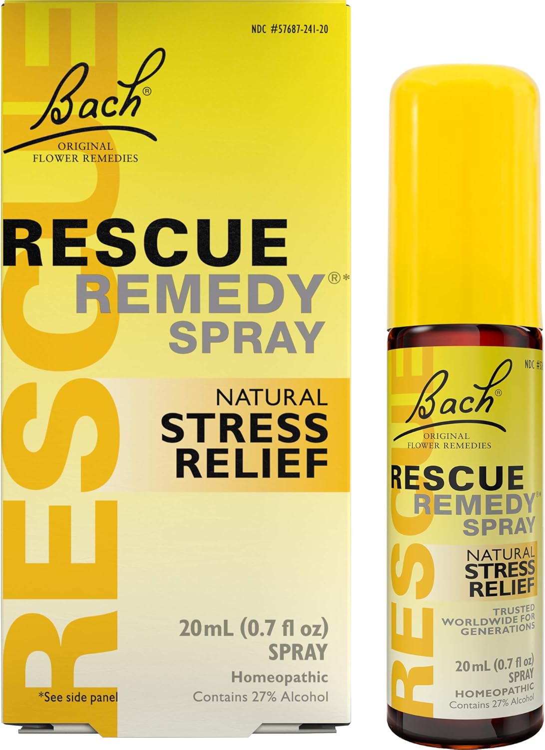 Bach Rescue Remedy Spray 20Ml, Natural Stress Relief, Homeopathic Flower Essence, Vegan, Gluten & Sugar-Free, Non-Habit Forming (Packaging May Vary)