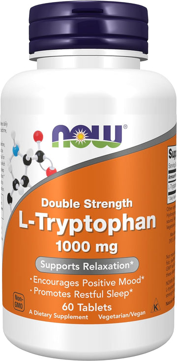 NOW Supplements, L-Tryptophan 1,000 mg, Double Strength, Encourages Positive Mood*, Supports Relaxation*, 60 Tablets