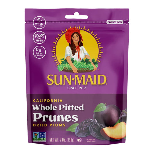 Sun-Maid California Sun-Dried Whole Pitted Prunes - (4 Pack) 7 oz Resealable Bag - Dried Plums - Dried Fruit Snack for Lunches, Snacks, and Natural Sweeteners
