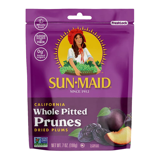 Sun-Maid California Sun-Dried Whole Pitted Prunes - (4 Pack) 7 Oz Resealable Bag - Dried Plums - Dried Fruit Snack For Lunches, Snacks, And Natural Sweeteners