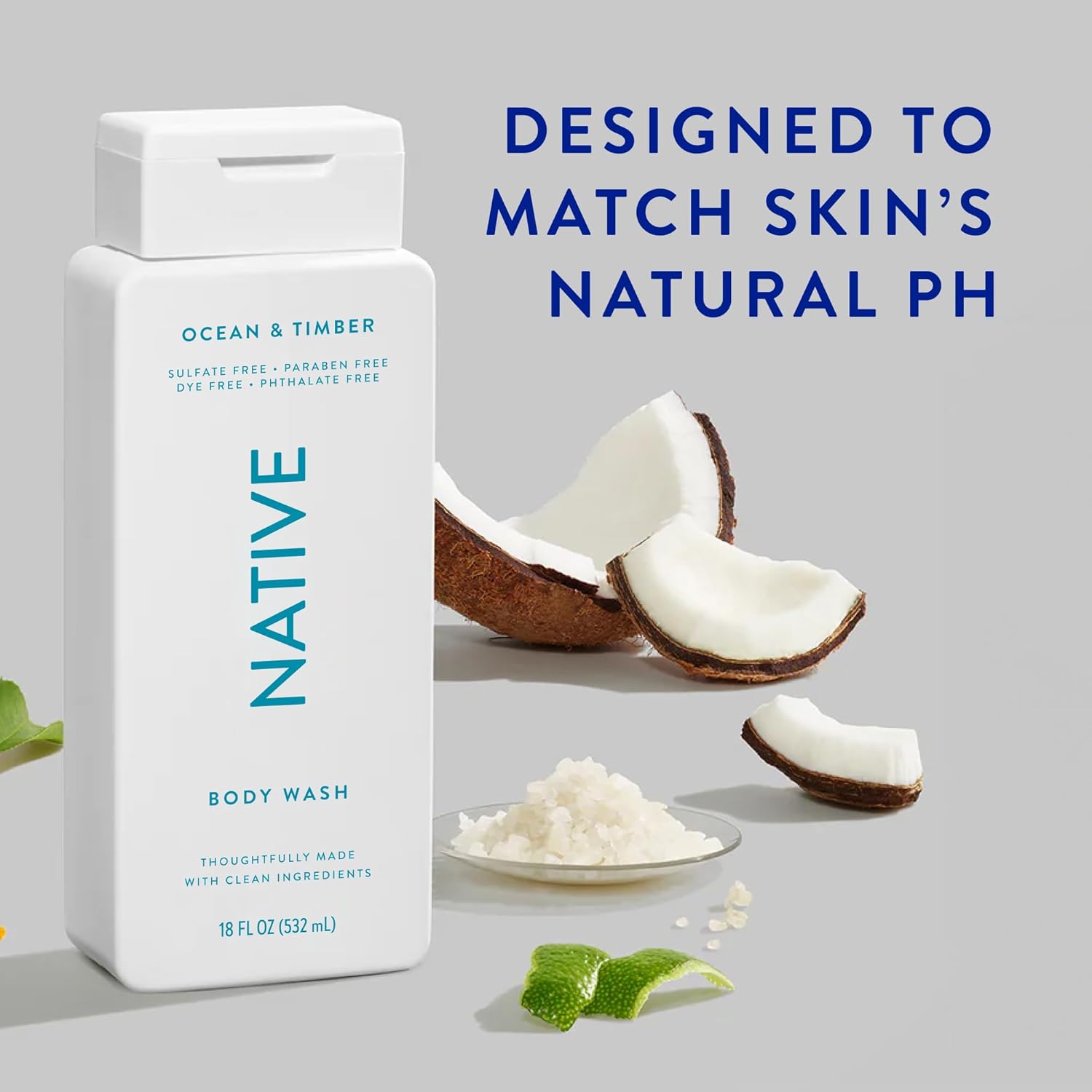Native Body Wash Contains Naturally Derived Ingredients | For Women & Men, Sulfate, Paraben, & Dye Free Leaving Skin Soft And Hydrating | Ocean & Timber 18 Oz - 2 Pk