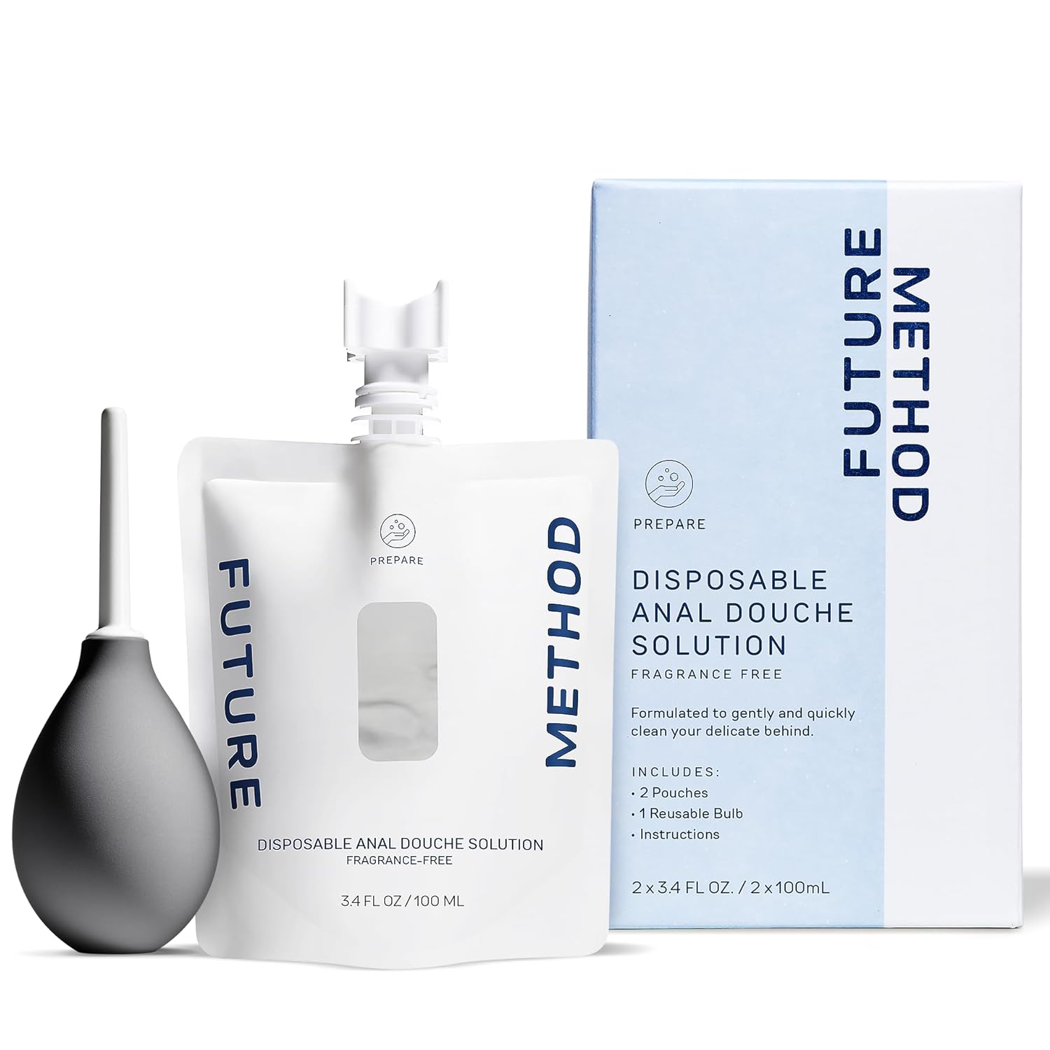 FUTURE METHOD Disposable Intimate Wash with Hydrating & Calming pH-Balanced Wash Isotonic Solution & Sarolit Enema Bulb with White Polyethylene Nozzle