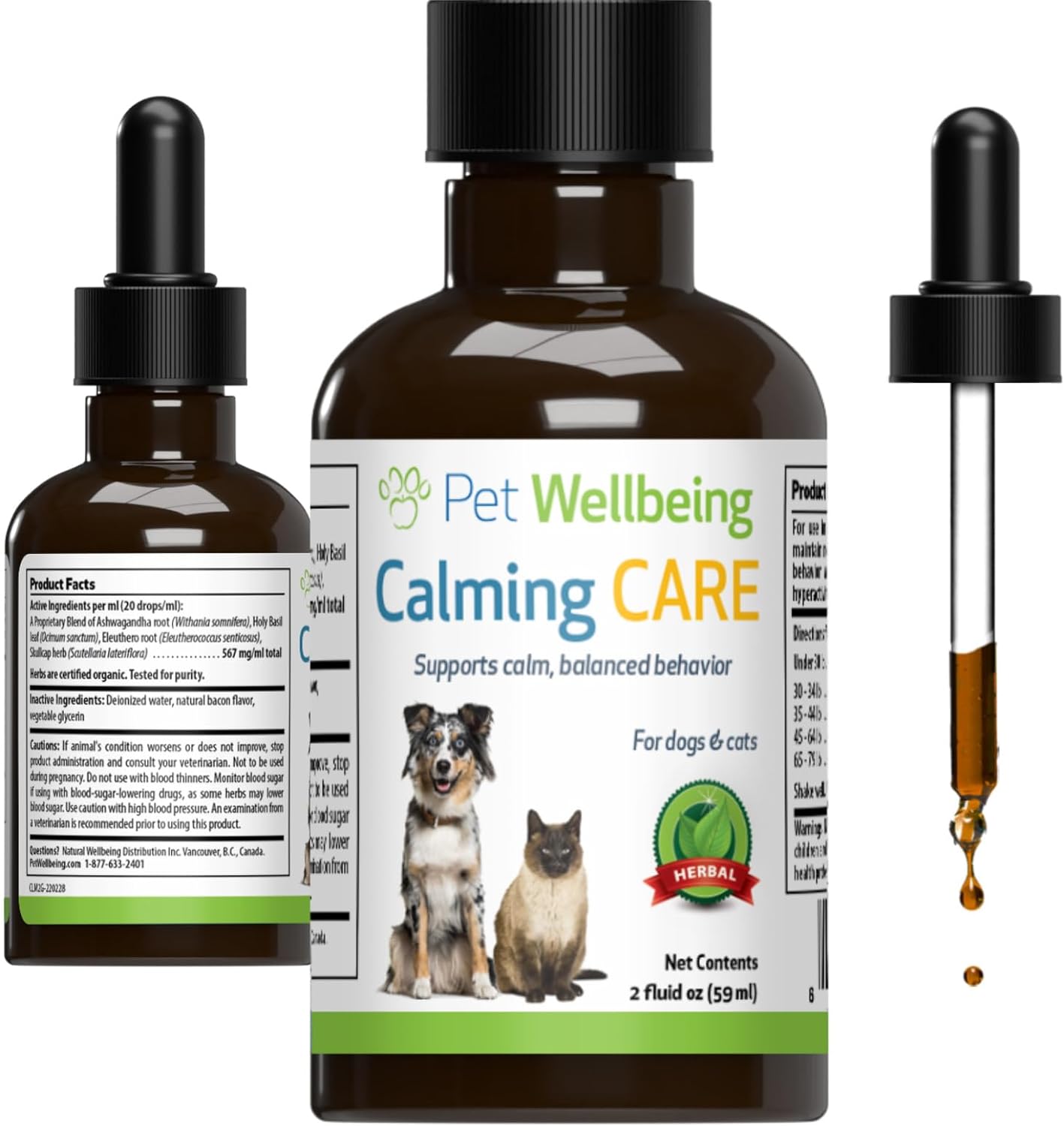 Pet Wellbeing Calming Care For Dogs - Vet-Formulated - Supports Calm & Relaxed Nervous System - Natural Herbal Supplement 2 Oz (59 Ml)