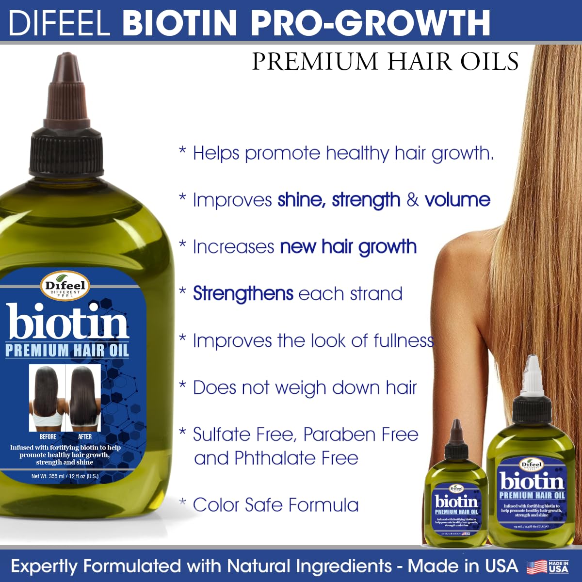 Difeel Pro-Growth Biotin Hair Mask 12 Oz. With Biotin Hair Oil 7.1 Oz. (2-Piece Set) : Beauty & Personal Care