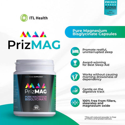 Prizmag By Itl Health Vegan Magnesium Bisglycinate Capsules - 90Ct - Digestive Health & Sleep Support Formula | High Absorption | No Fillers Or Stearates | Magnesium Oxide Free (90 Caps)