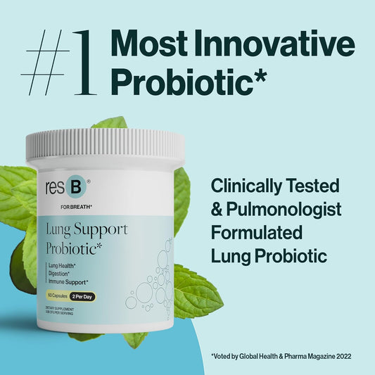 Resb Lung Support Probiotic Supplement - Lung Health Supplement For Smokers, Gut Health, Immune & Digestive Support, Respiratory Care, Holy Basil & Turmeric, Clinically Trialed - 60 Capsules
