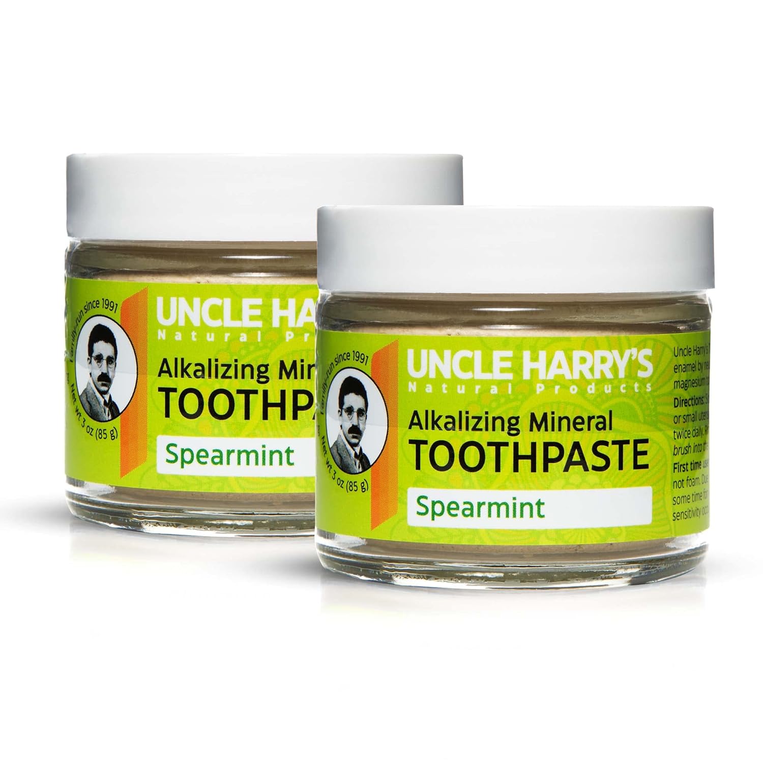 Uncle Harry's Spearmint Remineralizing Toothpaste | Natural Whitening Toothpaste Freshens Breath & Promotes Enamel | Vegan Fluoride Free Toothpaste (2 Pack)