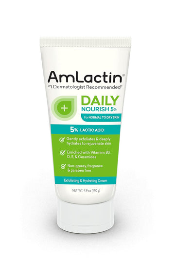 AmLactin Daily Nourish 5% - 4.9 oz Body Cream with 5% Lactic Acid - Exfoliator and Moisturizer for Dry Skin