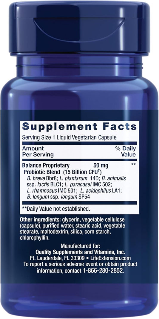 Life Extension Florassist Balance Probiotic - 7 Strains 15 Billion Cfus - Probiotics Supplements For Men And Women - Digestive Health Support – Once Daily, Non-Gmo, Vegetarian – 30 Capsules