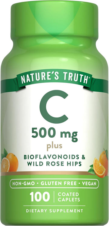 Nature'S Truth Vitamin C With Rose Hips And Bioflavonoids | 500Mg | 100 Caplets | Vegan, Non-Gmo & Gluten Free