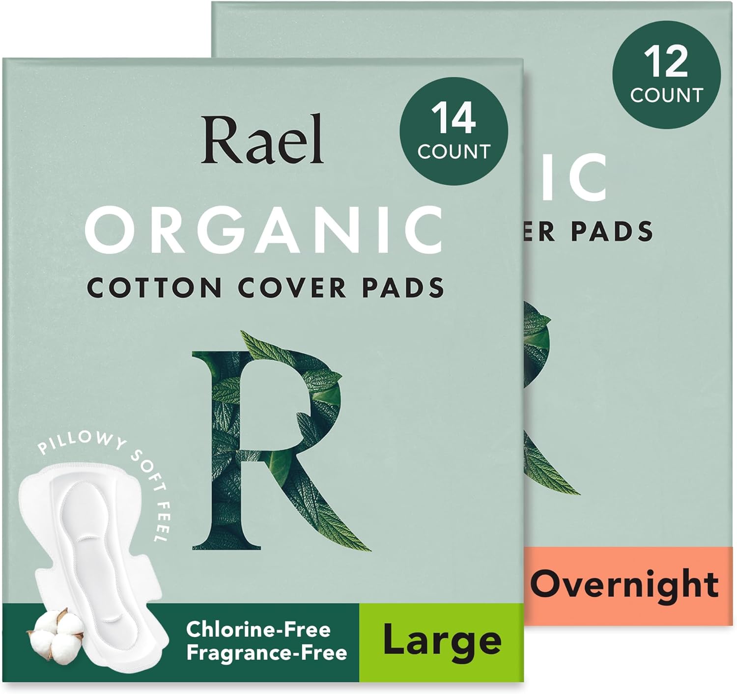 Rael Pads For Women, Organic Cotton Cover - Period Pads With Wings, Sanitary Napkins, Heavy Absorbency, Unscented, Ultra Thin (Overnight, Large) Bundle