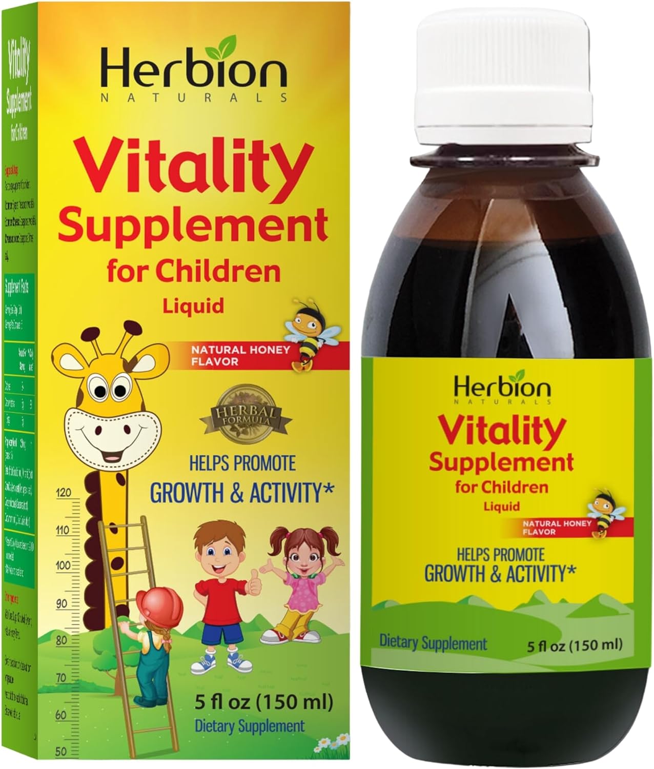 Herbion Naturals Vitality Supplement Syrup For Children, Promotes Growth And Appetite, Relieves Fatigue, Improves Mental And Physical Performance, Boosts Energy, 5 Fl Oz - For Kids Of 1 Year And Above