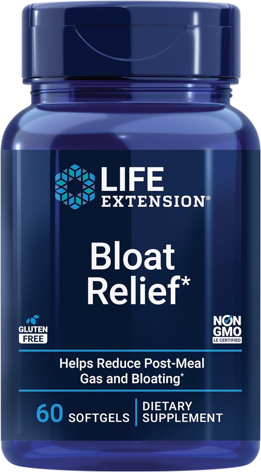 Life Extension Bloat Relief Helps Relieve Occasional Gas & Bloating After Meals, Post-Meal Comfort Support Turmeric, Artichoke & Ginger Extract, Fennel Seed Oil – Gluten-Free, Non-Gmo - 60 Softgels