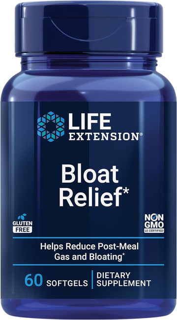 Life Extension Bloat Relief Helps Relieve Occasional Gas & Bloating After Meals, Post-Meal Comfort Support Turmeric, Artichoke & Ginger Extract, Fennel Seed Oil – Gluten-Free, Non-Gmo - 60 Softgels