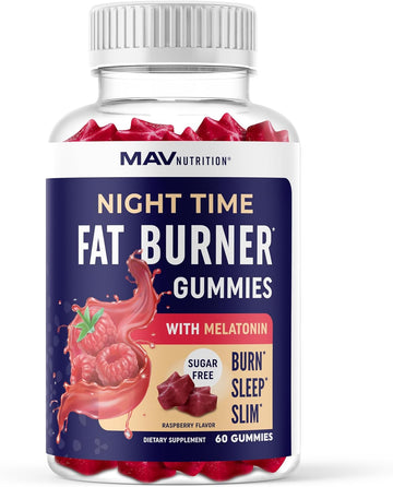 Night Time Fat Burner Gummies with Zero Sugar for Sleep & Weight Loss Support | Hunger Suppressant & Metabolism Booster, Shred Belly Fat While You Sleep | Diet Supplement for Women & Men | 60 Ct