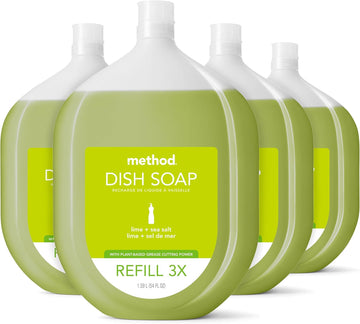 Method Gel Dish Soap, Refill, Lime + Sea Salt, Recyclable Bottle, Biodegradable Formula, Tough On Grease, 54 Fl Oz (Pack Of 4)