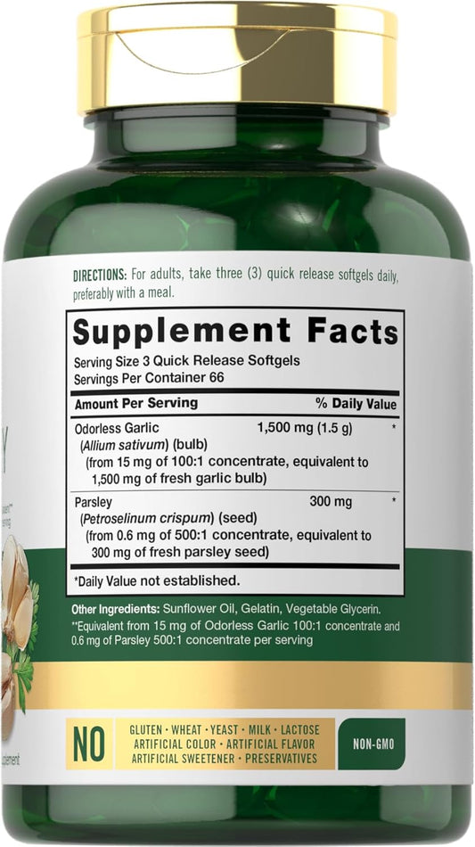 Carlyle Odorless Garlic & Parsley 1800Mg | 200 Softgels | Non-Gmo, Gluten Free Supplement