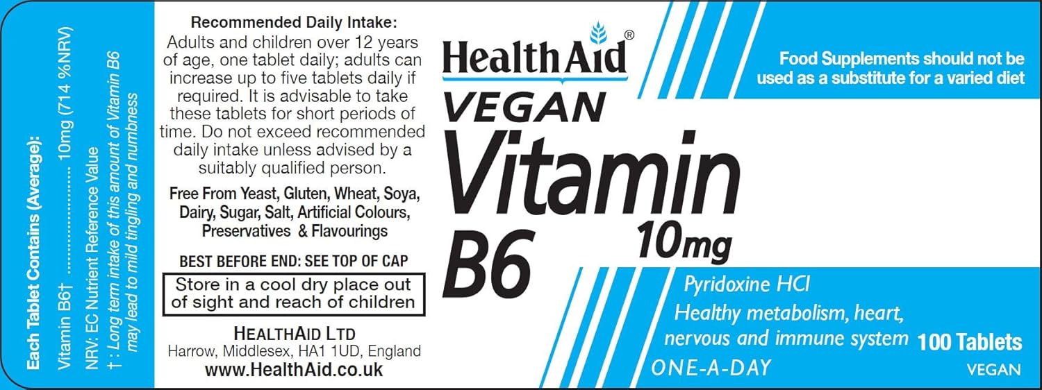 HealthAid Vitamin B6 (Pyridoxine HCl) 10mg - 100 Tablets : Amazon.co.uk: Health & Personal Care