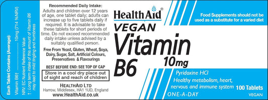 HealthAid Vitamin B6 (Pyridoxine HCl) 10mg - 100 Tablets : Amazon.co.uk: Health & Personal Care