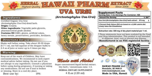 Uva Ursi Liquid Extract, Organic Uva Ursi (Arctostaphylos Uva-Ursi) Tincture, Herbal Supplement, Hawaii Pharm, Made In Usa, 2X32 Fl.Oz