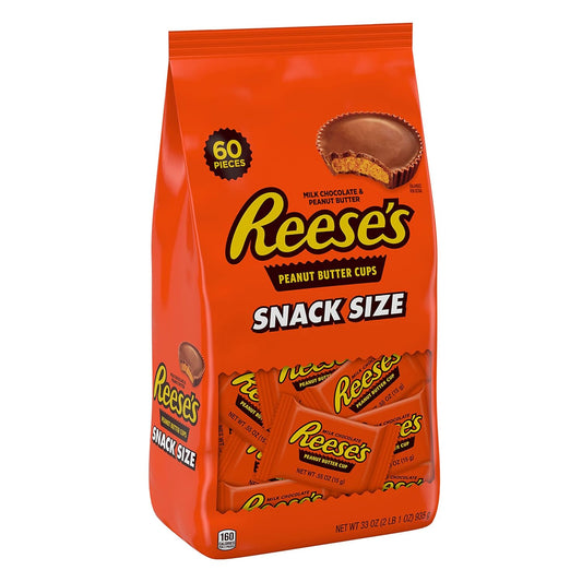 Reese'S Milk Chocolate Peanut Butter Snack Size Cups, Candy Bag, 33 Oz (60 Pieces)