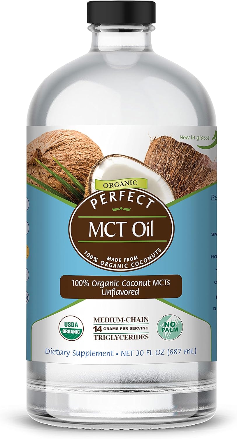Perfect Supplements ? Perfect MCT Oil ? 30oz ? Organic Coconut MCTs Unflavored Oil ? Boosts Sustainable Energy for Body & Brain