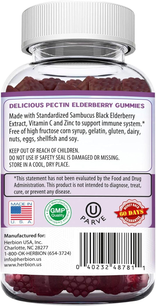 Herbion Naturals Elderberry Gummies with Vitamin C & Zinc Healthy Immune System Support Gummies, 60 Count Pectin Gummies