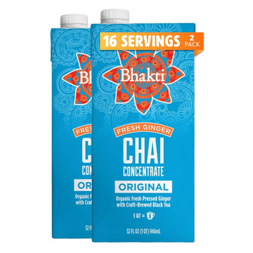 Bhakti Chai Ginger & Black Tea Concentrate | Organic, Vegan, Fair Trade, Kosher, Gluten-Free | Original, 32 Oz (Pack Of 2)