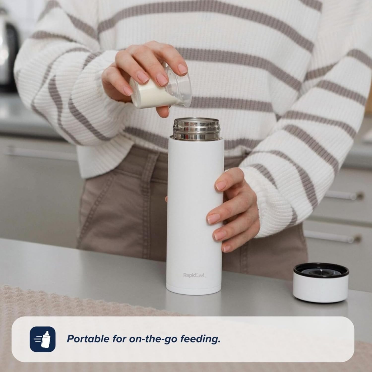 Nuby Rapidcool Portable Baby Bottle Maker - With Milk Powder Dispenser And Digital Lid - Ideal For Travel Bottles And Night Feeds - Stainless Steel : Baby