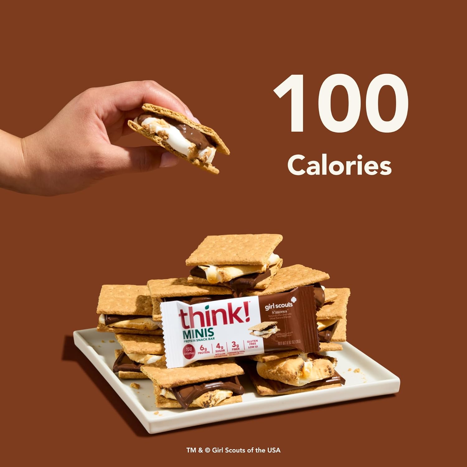 think! MINIS Protein Snack Bars, Gluten Free, Girl Scouts S'mores, 15 Count : Everything Else