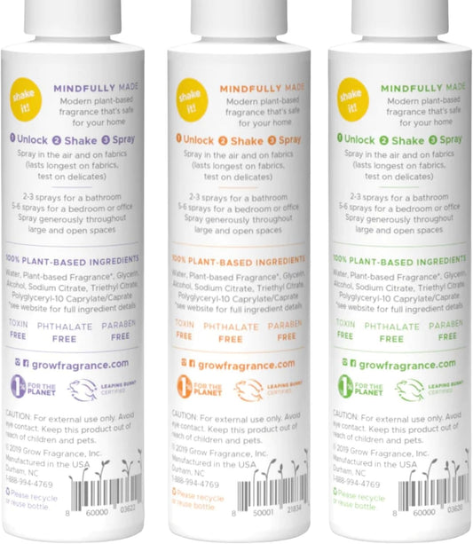 Grow Fragrance Scented Fabric and Room Air Freshener Spray - Certified Non-Toxic, 100% Plant-Based Essential Oils - 5 oz (Lav Blossom, Bamboo, Cedar Citrus 3-Pack)