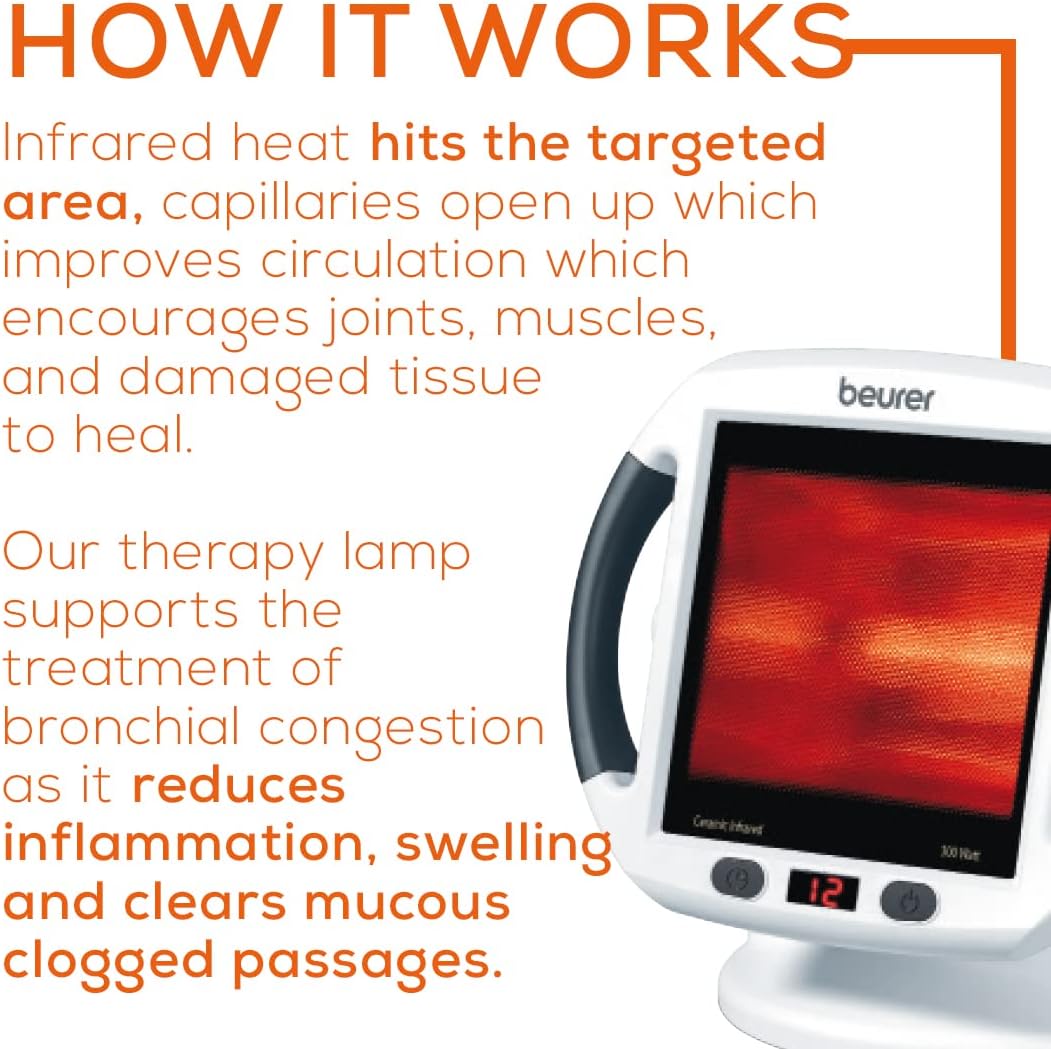 Beurer Il50 Infrared Heat Lamp Heated Red Light Therapy Lamp For Body, Face, Sinuses, & Skin - Effective Muscle Pain & Cold Relief Treatment By Improving Blood Circulation : Health & Household