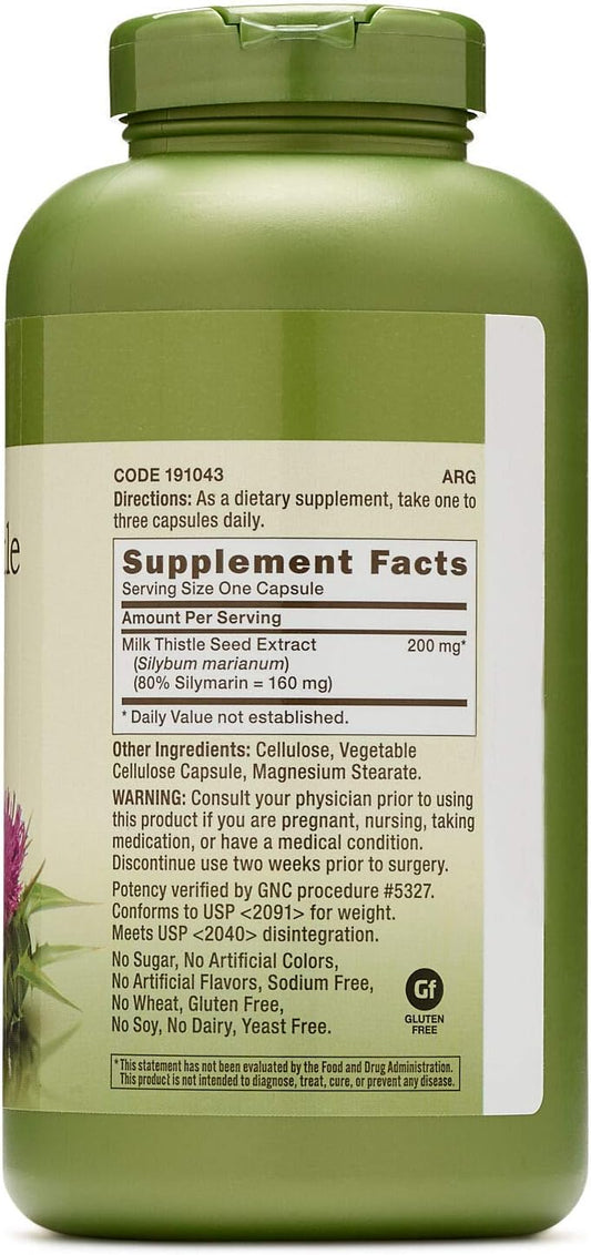 Gnc Herbal Plus Milk Thistle 200Mg Supplement, Vegetarian, Supports Healthy Liver Function, 100 Servings
