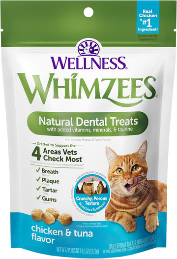 Whimzees Wellness Natural Cat Dental Treats, Chicken & Tuna Flavor, 4.5 Ounce