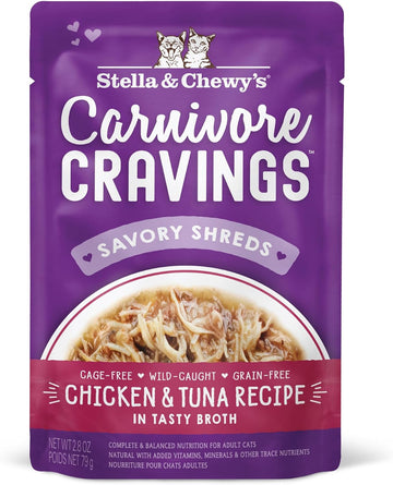 Stella & Chewy'S Carnivore Cravings Wet Cat Food Pouches – Grain Free, Protein Rich Meal, Topper Or Treat – Chicken & Tuna Recipe (2.8 Ounce Pouches, Case Of 24)