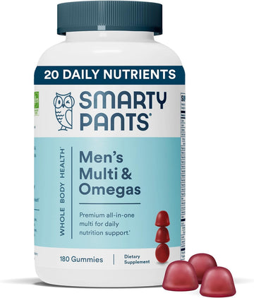 SmartyPants Multivitamin for Men, Gummies: Omega 3 Fish Oil (EPA/DHA), Methylfolate, CoQ10, Vitamin D3, C, Vitamin B12, B6, Vitamin A, K & Zinc for Immune Support, 180 Gummies (30 Day Supply)