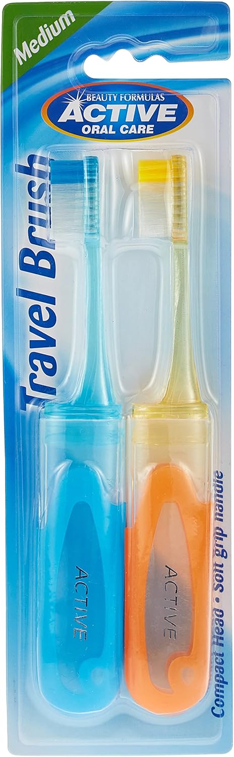 Beauty Formulas Active Oral Care Travel Toothbrush 2-Pieces, Assorted