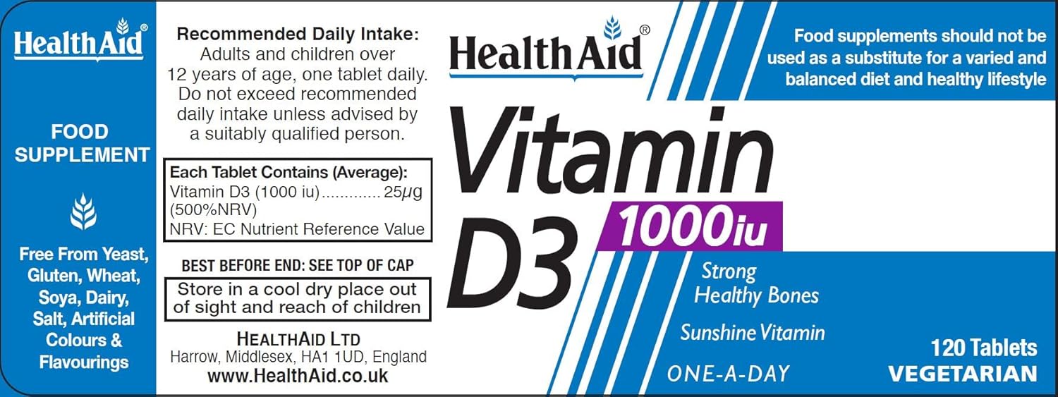 HealthAid Vitamin D3 1000iu Tablet Pack of 120 : Amazon.co.uk: Health & Personal Care