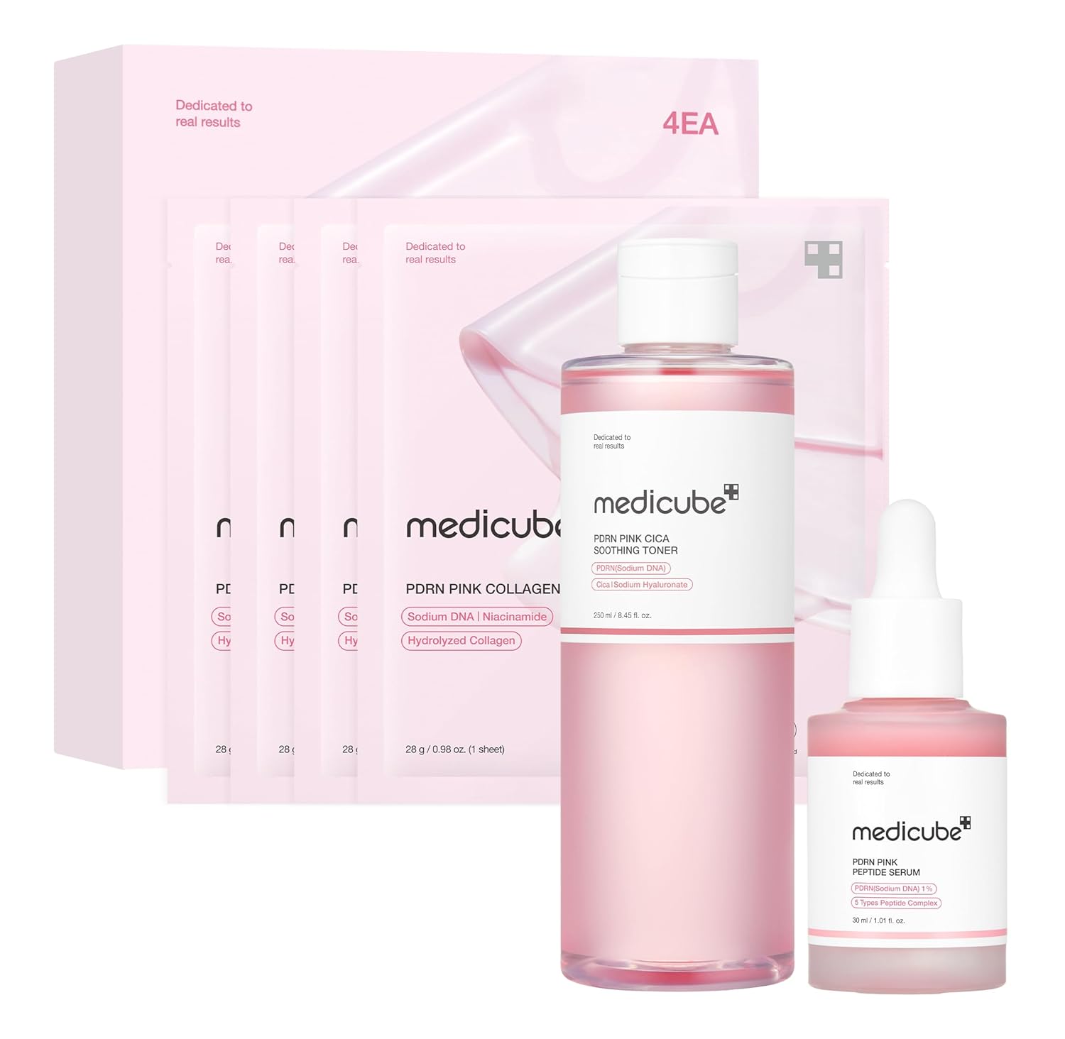 Medicube Rose Pdrn Pink Trio Set : Medicube Pdrn Pink Peptide Serum & Toner & Jelly Gel Mask (1 Count (Pack Of 4))