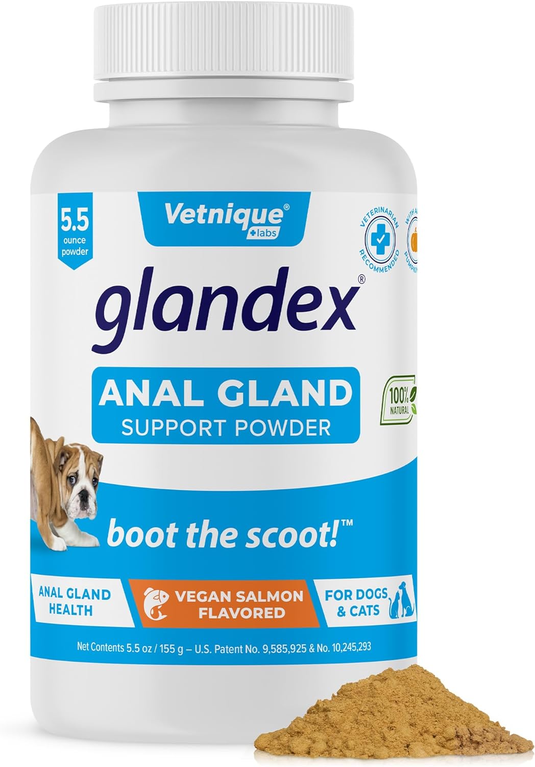Glandex Dog Fiber Supplement Powder for Anal Glands with Pumpkin, Digestive Enzymes & Probiotics - Vet Recommended Healthy Bowels and Digestion - Boot The Scoot (Vegan Salmon, 5.5oz Powder)