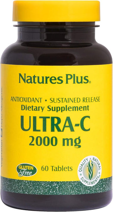 Natures Plus Ultra C W/Rose Hips, Sustained Released - 2000 Mg, 60 Vegetarian Tablets - Maximum Potency Immune Support, Antioxidant - Free-Radical Defense - Gluten-Free - 60 Servings