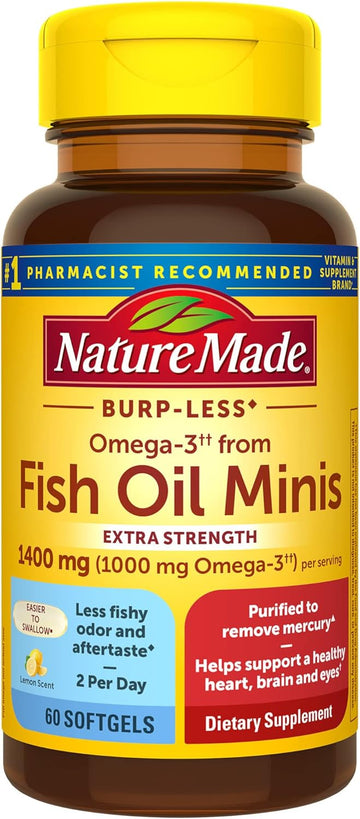 Nature Made Extra Strength Burp Less Omega 3 Fish Oil 1400 mg Minis, F